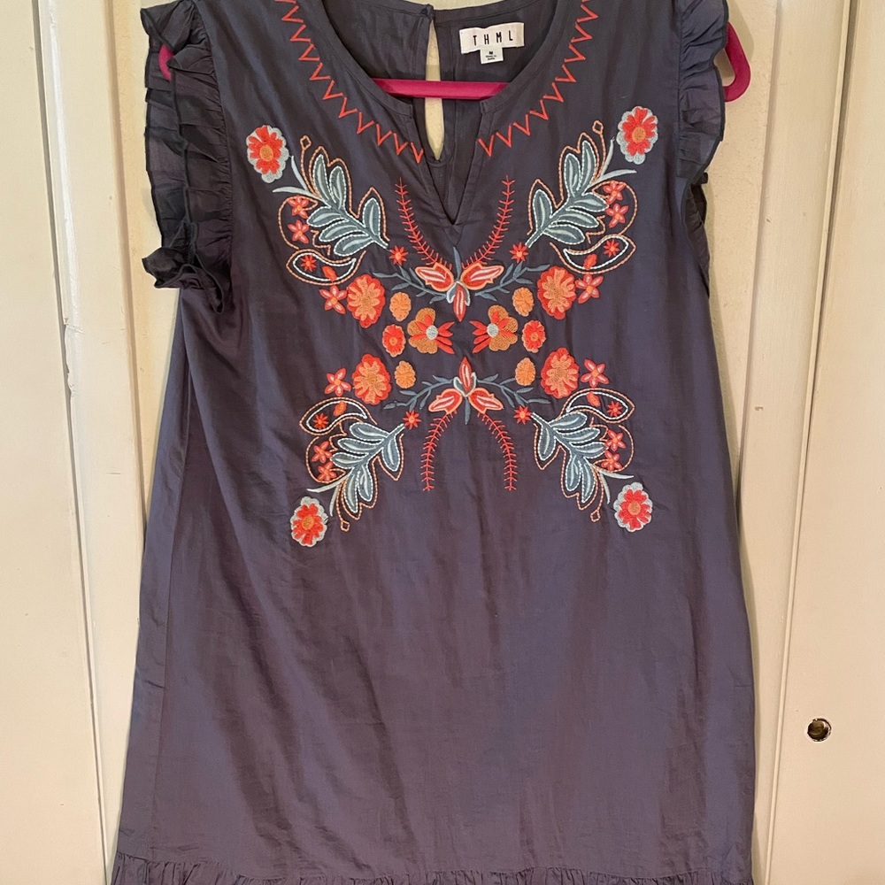 THML S Boho floral stitched dress